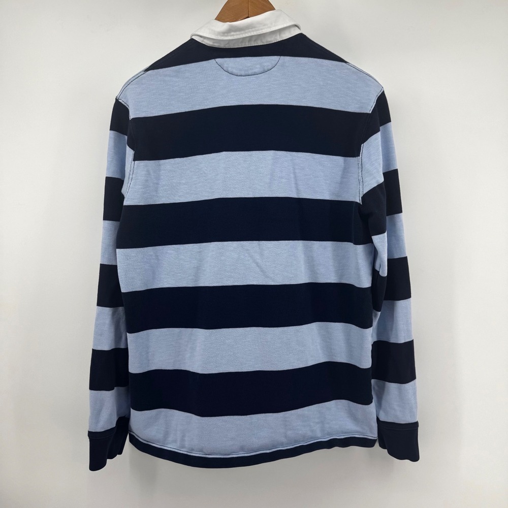 Polo Ralph Lauren Mens Custom Slim Fit Rugby Shirt Navy Blue Striped Size M - Picture 5 of 8